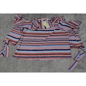 Skies Are Blue Runway Seven Top Women's Small Multicolor Striped Ruffle